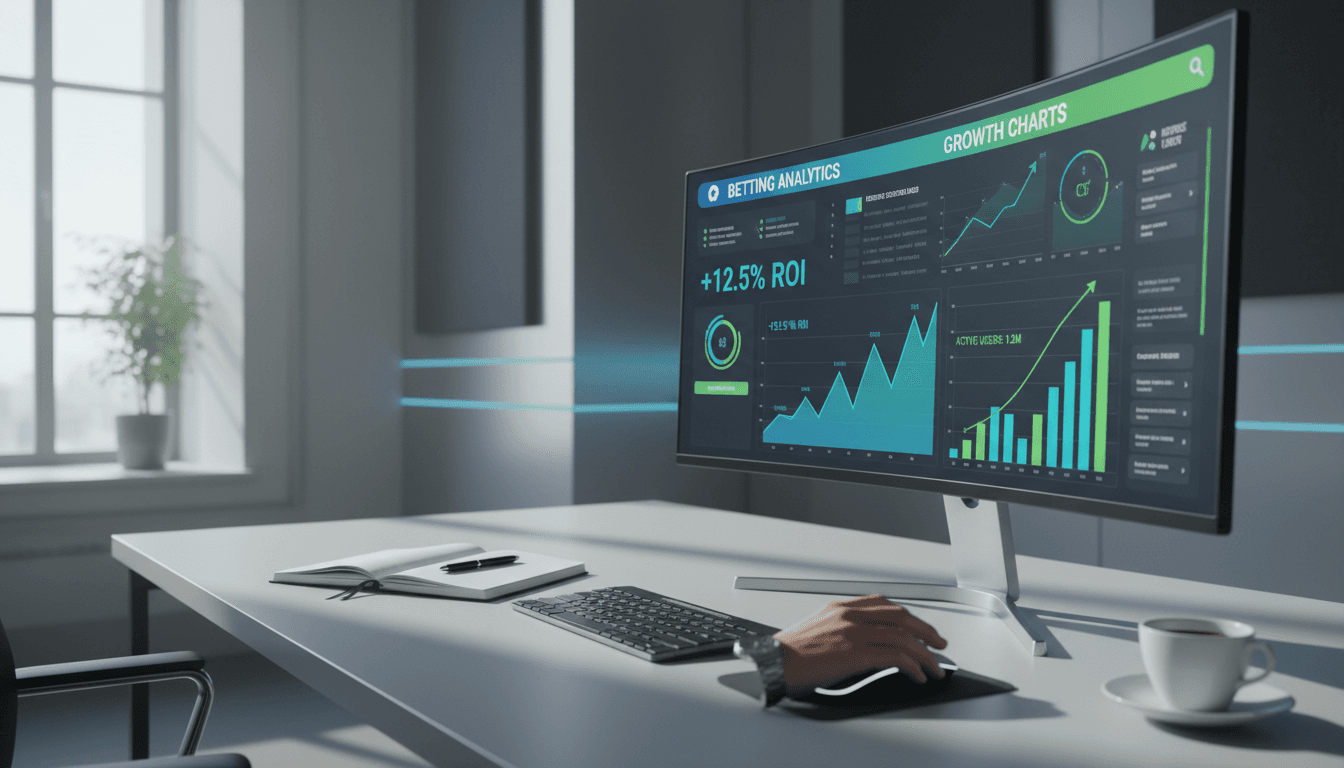 AI dashboard displaying betting analytics and capital growth charts on desktop monitor
